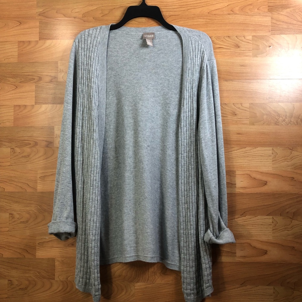 Chico’s Size 1 Gray Open Front Cardigan Sweater with Long Sleeves